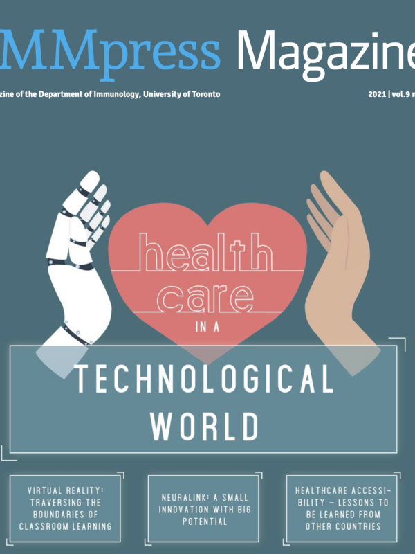 Cover of IMMpress Magazine Volume 9 Issue 3 showing hands surrounding the words "Technological World"